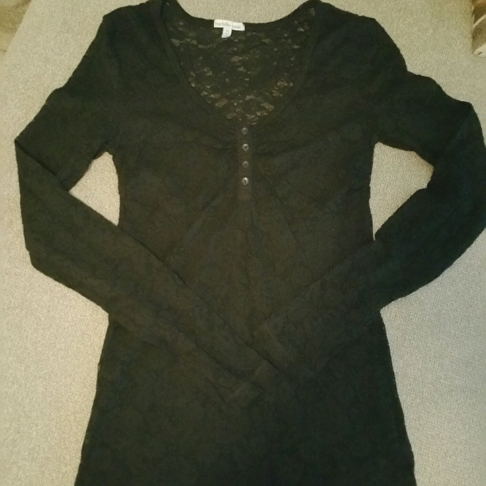 #176 Charlotte Russe Black Lace Long-Sleeved Top